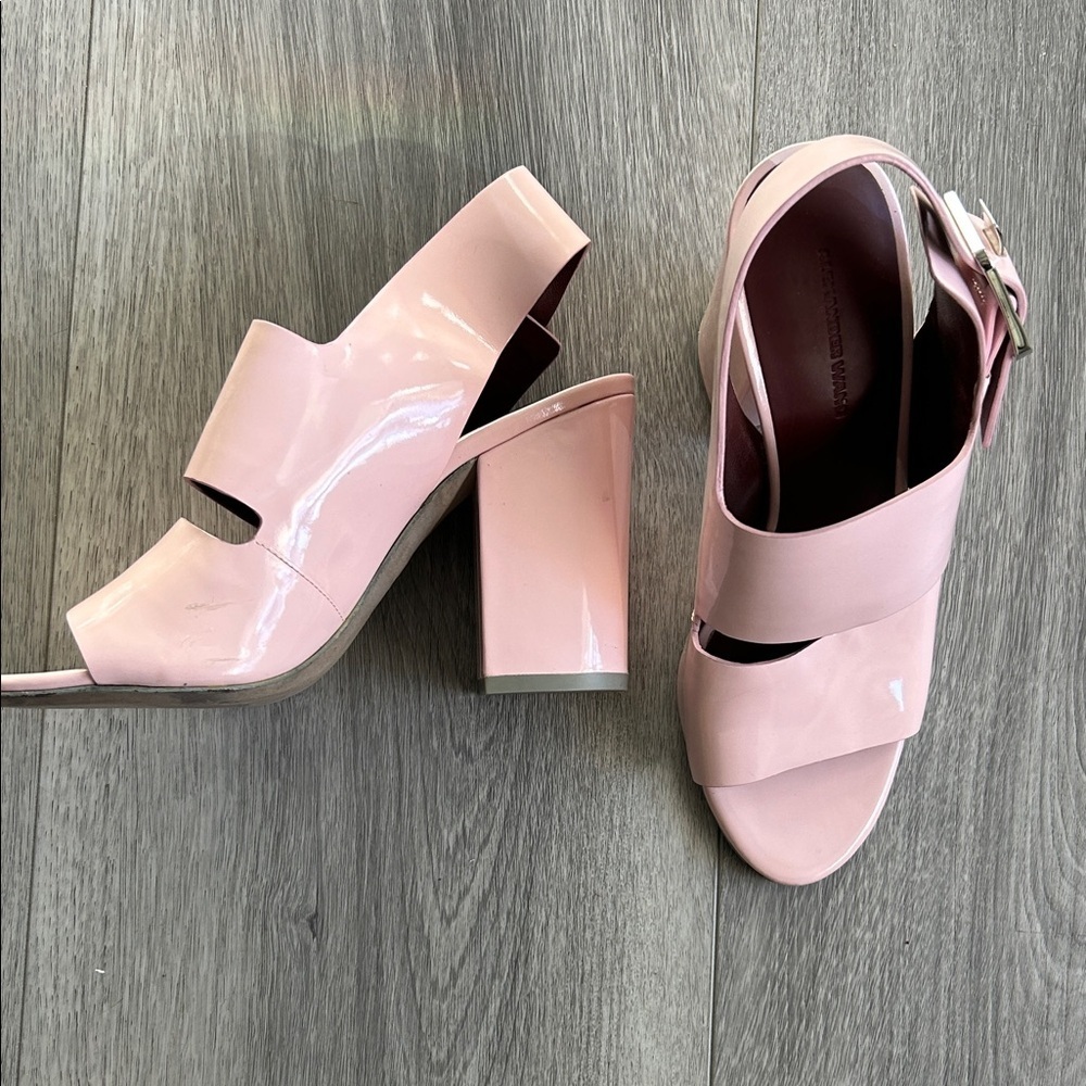 NWOT Alexander Wang Pink Patent Leather Block Heel Sandals Sz 7
